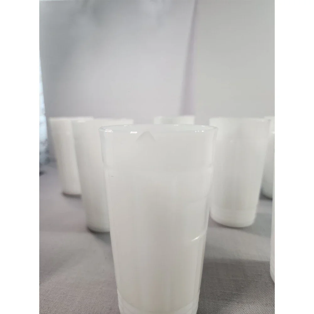 Set of 8 White Milk Glass Tumblers Ribbed Drinking Glasses Vintage Style